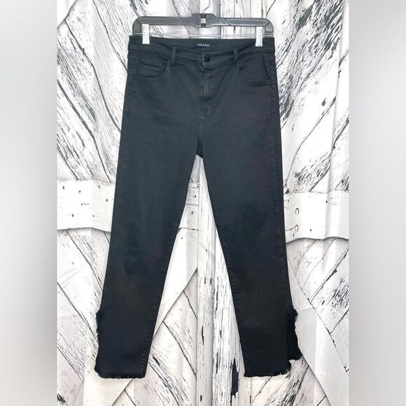 J Brand Ruby Fateful High Rise Cropped Frayed Hem Jeans Black Size 28 - Picture 2 of 10